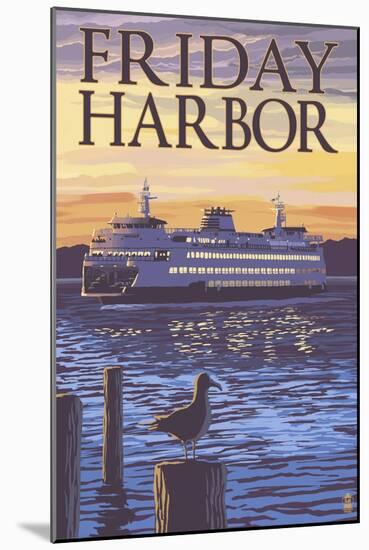 Friday Harbor, Washington - Ferry Sunset and Gull-Lantern Press-Mounted Art Print