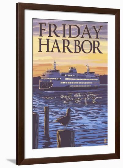 Friday Harbor, Washington - Ferry Sunset and Gull-Lantern Press-Framed Art Print