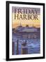 Friday Harbor, Washington - Ferry Sunset and Gull-Lantern Press-Framed Art Print