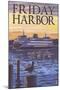 Friday Harbor, Washington - Ferry Sunset and Gull-Lantern Press-Mounted Art Print