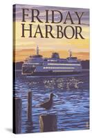 Friday Harbor, Washington - Ferry Sunset and Gull-Lantern Press-Stretched Canvas