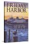 Friday Harbor, Washington - Ferry Sunset and Gull-Lantern Press-Stretched Canvas