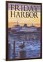 Friday Harbor, Washington - Ferry Sunset and Gull-Lantern Press-Framed Art Print