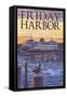 Friday Harbor, Washington - Ferry Sunset and Gull-Lantern Press-Framed Stretched Canvas