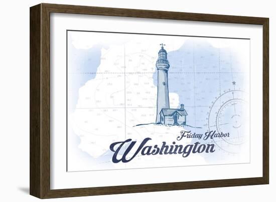 Friday Harbor, Washington - Lighthouse - Blue - Coastal Icon-Lantern Press-Framed Art Print