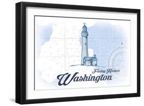 Friday Harbor, Washington - Lighthouse - Blue - Coastal Icon-Lantern Press-Framed Art Print