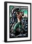 Friday Harbor, Washington - Mermaid - Scratchboard-Lantern Press-Framed Art Print