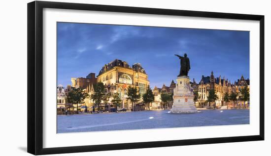 Friday Market Square at dusk, Ghent, Flanders, Belgium, Europe-Ian Trower-Framed Photographic Print