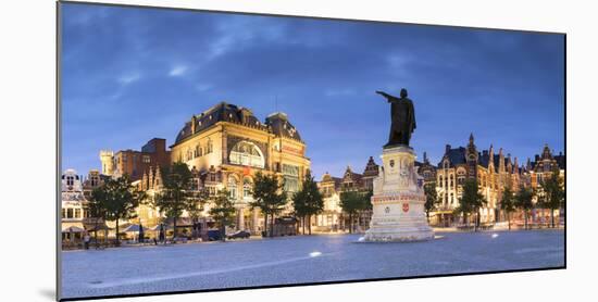 Friday Market Square at dusk, Ghent, Flanders, Belgium, Europe-Ian Trower-Mounted Photographic Print