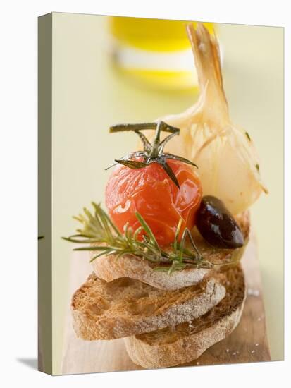 Fried Cherry Tomato, Olive and Garlic on Toast-null-Stretched Canvas