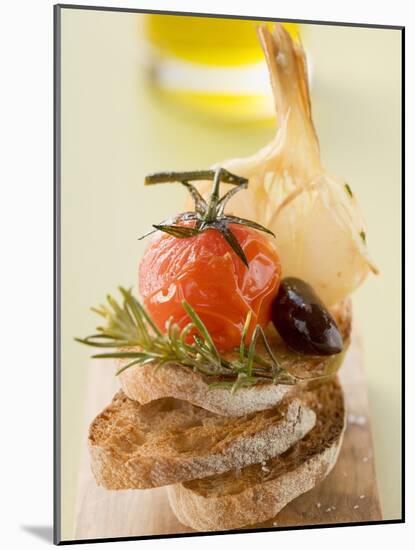 Fried Cherry Tomato, Olive and Garlic on Toast-null-Mounted Photographic Print