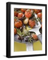 Fried Cherry Tomatoes with Garlic and Olives in Frying Pan-null-Framed Premium Photographic Print