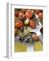 Fried Cherry Tomatoes with Garlic and Olives in Frying Pan-null-Framed Premium Photographic Print