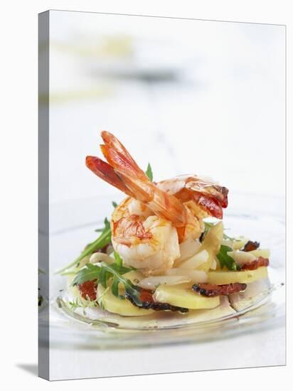 Fried Prawns on Potato, Asparagus and Ham Salad-Jo Kirchherr-Stretched Canvas