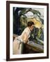 Frieda, the Artist's Wife, Leaning over the Balcony-Leo Putz-Framed Giclee Print