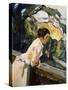 Frieda, the Artist's Wife, Leaning over the Balcony-Leo Putz-Stretched Canvas