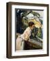 Frieda, the Artist's Wife, Leaning over the Balcony-Leo Putz-Framed Giclee Print