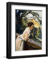 Frieda, the Artist's Wife, Leaning over the Balcony-Leo Putz-Framed Giclee Print