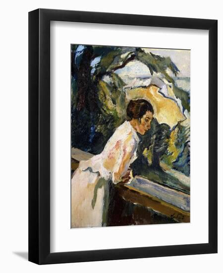 Frieda, the Artist's Wife, Leaning over the Balcony-Leo Putz-Framed Giclee Print