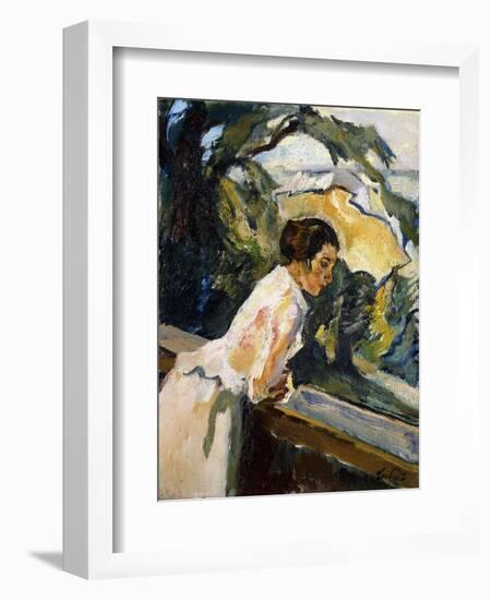 Frieda, the Artist's Wife, Leaning over the Balcony-Leo Putz-Framed Giclee Print