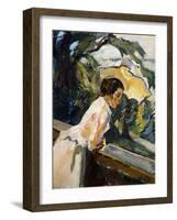 Frieda, the Artist's Wife, Leaning over the Balcony-Leo Putz-Framed Giclee Print