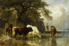 Cattle Watering in a River Landscape-Friedrich Johann Voltz-Framed Giclee Print