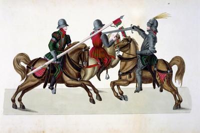 Three Knights at a Tournament, History of the Development and Customs of Chivalry, c.1842