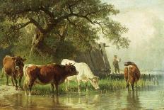 Cattle Watering in a Wooded Landscape-Friedrich Voltz-Giclee Print