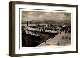 Friedrichshafen Bodensee, Dampfer Im Hafen, Gebirge-null-Framed Giclee Print