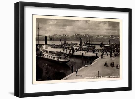 Friedrichshafen Bodensee, Dampfer Im Hafen, Gebirge-null-Framed Giclee Print