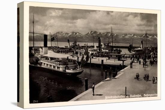 Friedrichshafen Bodensee, Dampfer Im Hafen, Gebirge-null-Stretched Canvas