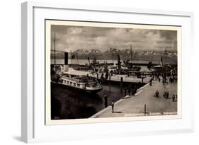 Friedrichshafen Bodensee, Dampfer Im Hafen, Gebirge-null-Framed Giclee Print