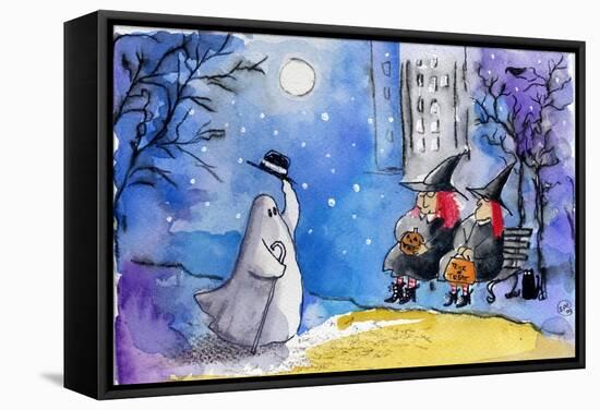 Friendly Ghost Halloween City Witches-sylvia pimental-Framed Stretched Canvas