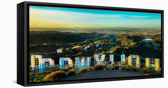 Friends Taking Pictures Behind the Hollywood Sign, City of Los Angeles, Los Angeles County-null-Framed Stretched Canvas