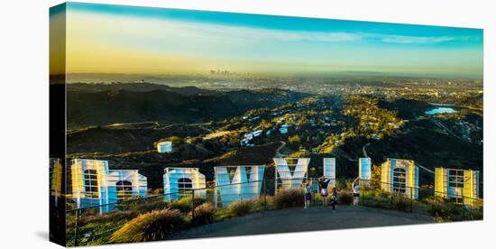 Friends Taking Pictures Behind the Hollywood Sign, City of Los Angeles, Los Angeles County-null-Stretched Canvas