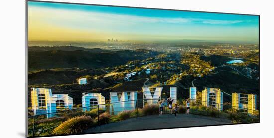 Friends Taking Pictures Behind the Hollywood Sign, City of Los Angeles, Los Angeles County-null-Mounted Photographic Print