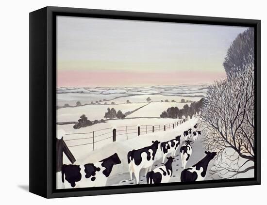 Friesians in Winter-Maggie Rowe-Framed Stretched Canvas