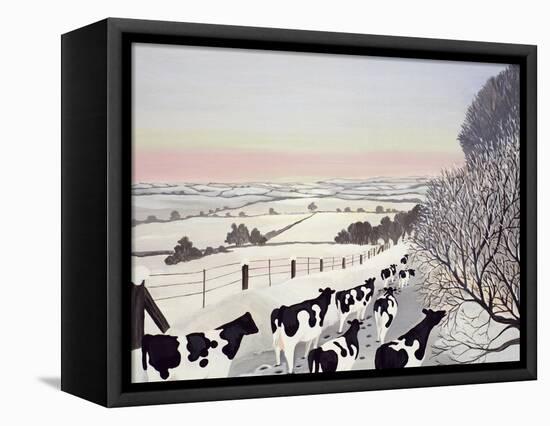 Friesians in Winter-Maggie Rowe-Framed Stretched Canvas