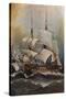 FRIGATE OF THE SPANISH SAILOR BLAS DE LEZO IN COMBAT WITH THE ENGLISH SHIP STANHOPE-ANGEL MARIA CORTELLINI-Stretched Canvas