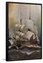 FRIGATE OF THE SPANISH SAILOR BLAS DE LEZO IN COMBAT WITH THE ENGLISH SHIP STANHOPE-ANGEL MARIA CORTELLINI-Framed Poster