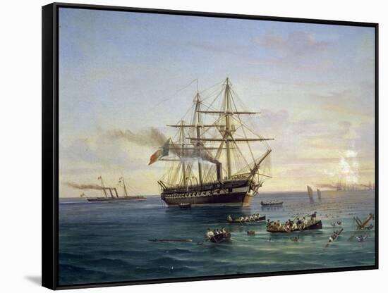 Frigate Price Umberto Rescuing Shipwrecked Re D'Italia Battleship-Tommaso De Simone-Framed Stretched Canvas