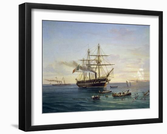 Frigate Price Umberto Rescuing Shipwrecked Re D'Italia Battleship-Tommaso De Simone-Framed Giclee Print