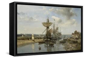 Frigates, Port of Harfleur, C.1852-53 (Oil on Canvas)-Johan-Barthold Jongkind-Framed Stretched Canvas