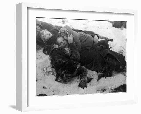 Frightened Children Taking Cover in the Woods During Russian Air Raid-Carl Mydans-Framed Photographic Print