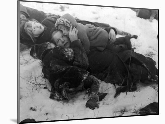 Frightened Children Taking Cover in the Woods During Russian Air Raid-Carl Mydans-Mounted Photographic Print