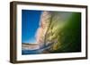 Frilly Lip-A powerful breaking wave backlit at sunrise, Hawaii-Mark A Johnson-Framed Photographic Print