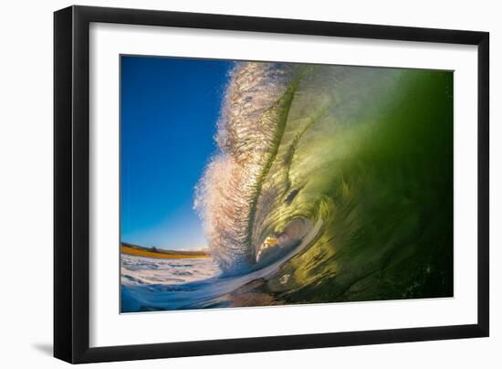 Frilly Lip-A powerful breaking wave backlit at sunrise, Hawaii-Mark A Johnson-Framed Photographic Print