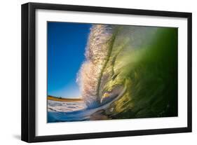 Frilly Lip-A powerful breaking wave backlit at sunrise, Hawaii-Mark A Johnson-Framed Photographic Print