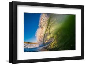 Frilly Lip-A powerful breaking wave backlit at sunrise, Hawaii-Mark A Johnson-Framed Photographic Print