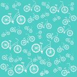 Bicycle White Silhouette Blue Seamless Pattern-Frimufilms-Stretched Canvas
